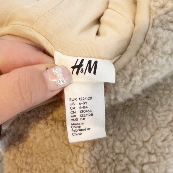 H&M Girls Sherpa Fleece Hooded 1/4 Zip Pullover Jacket - Picture 10 of 10